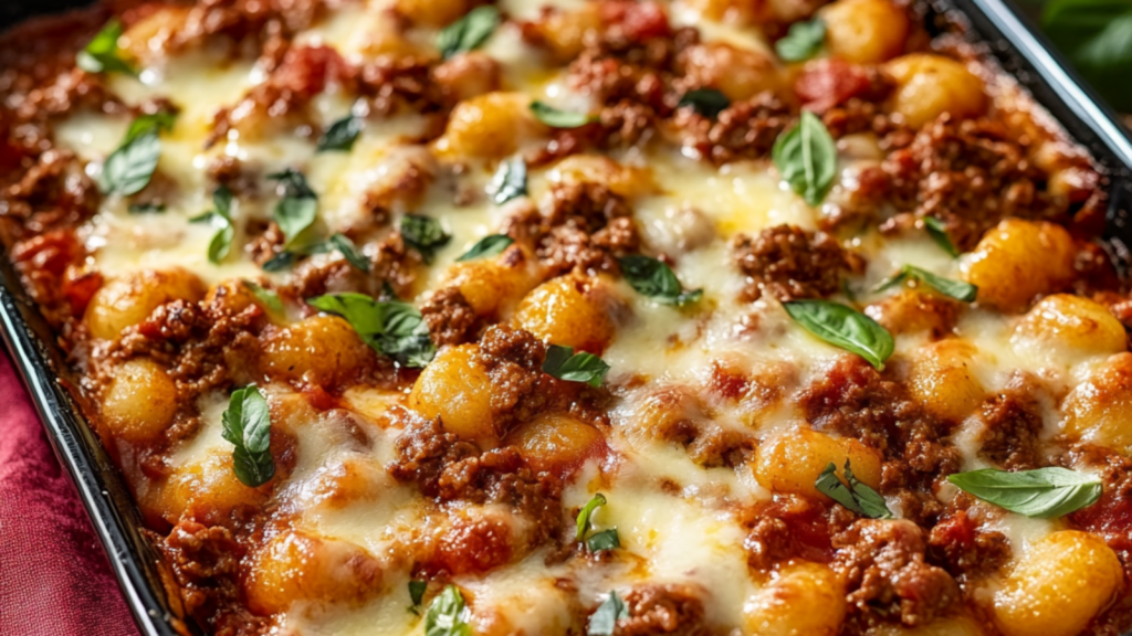 Cheesy Bolognese gnocchi bake