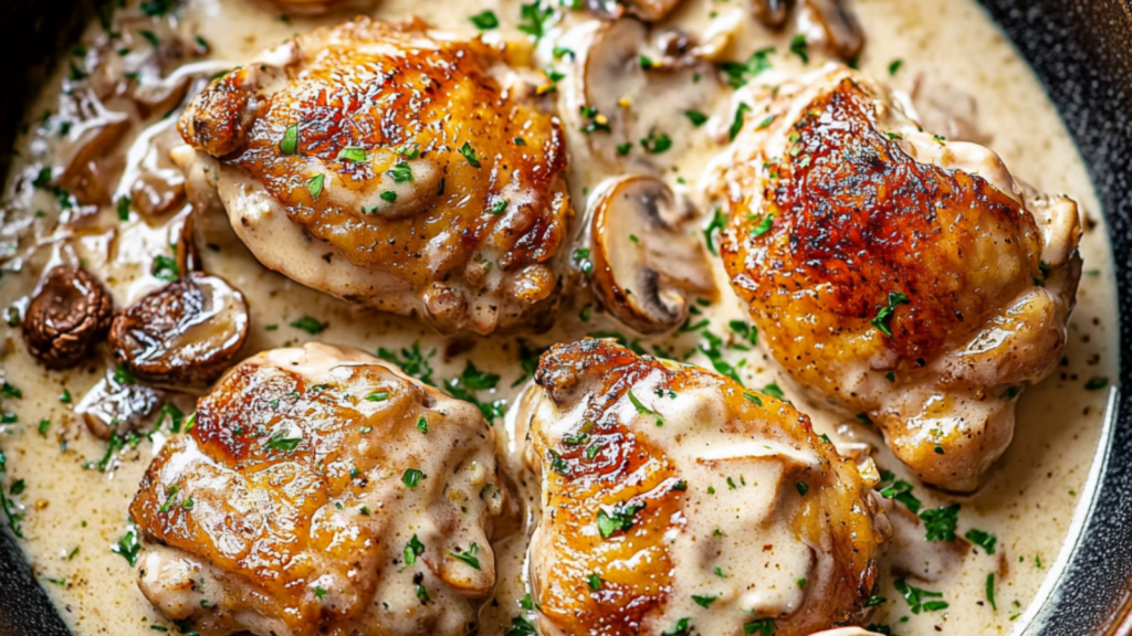 Creamy mushroom garlic chicken