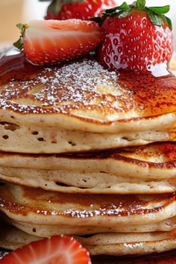 Fluffy Double Strawberry Pancakes