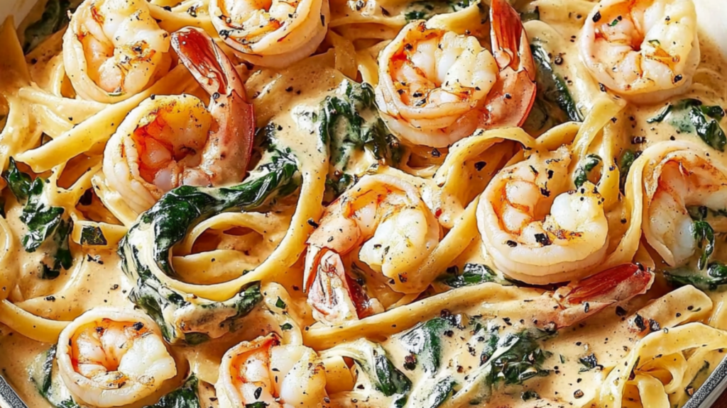 Spinach Shrimp Fettuccine