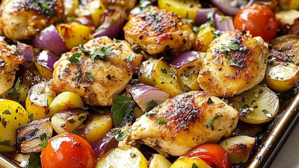 Easy Mediterranean Chicken Sheet Pan Dinner Recipe