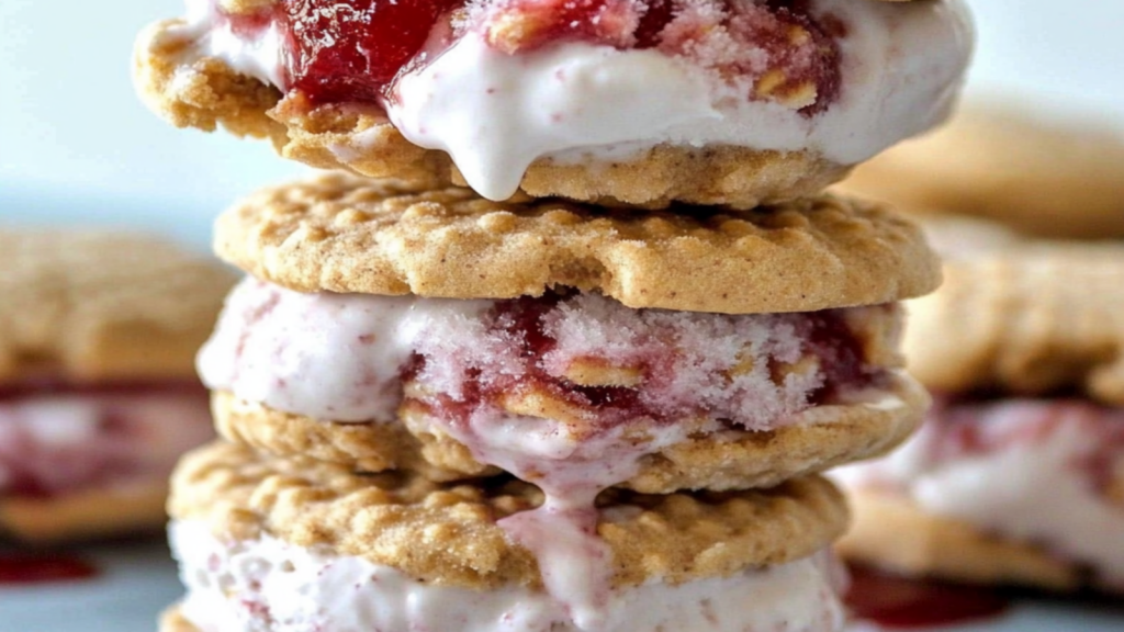 PB&J Puffed Cereal Ice Cream Sandwiches
