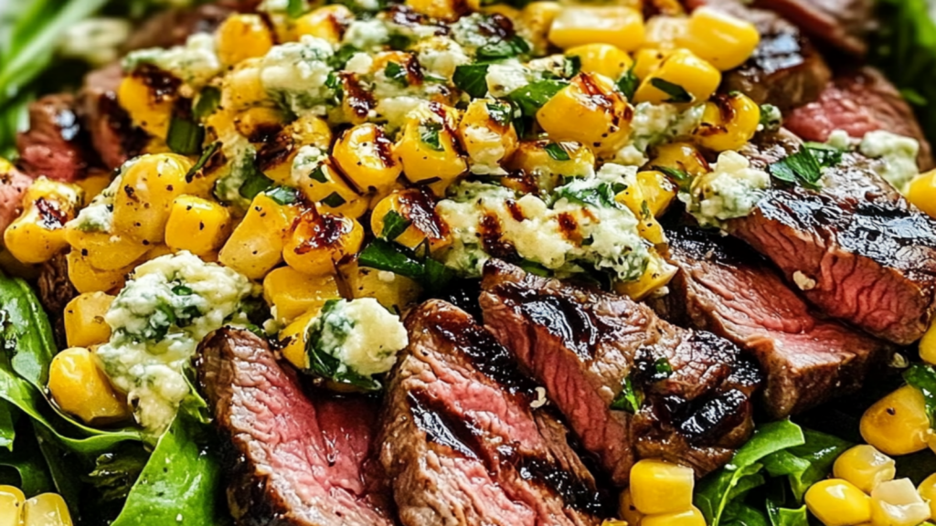 Balsamic Steak Gorgonzola Salad with Grilled Corn