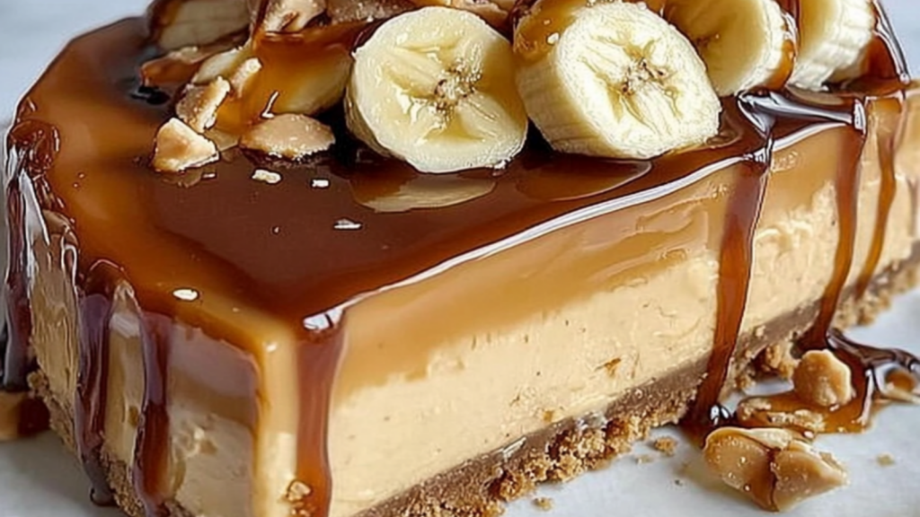 Indulge in Banana Caramel Peanut Butter Cheesecake Bliss