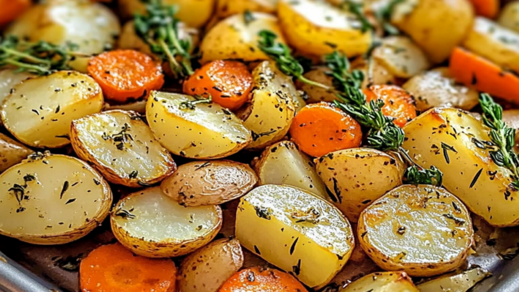 Crispy Garlic Herb Roasted Potatoes, Carrots, Zucchini