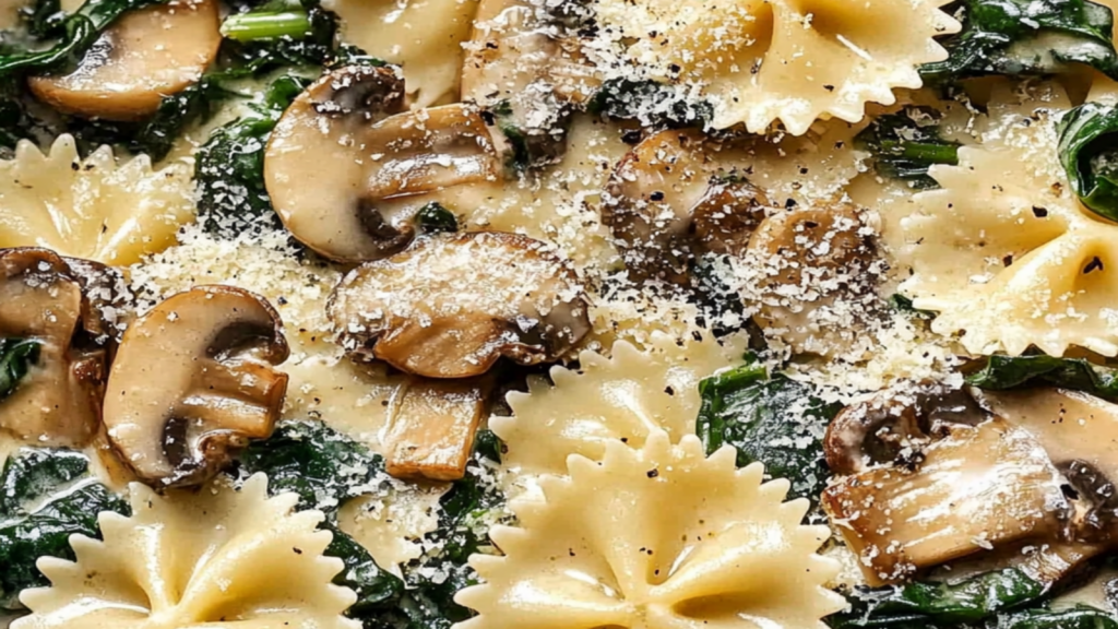 Creamy One-Pot Garlic Parmesan Pasta with Spinach & Mushrooms