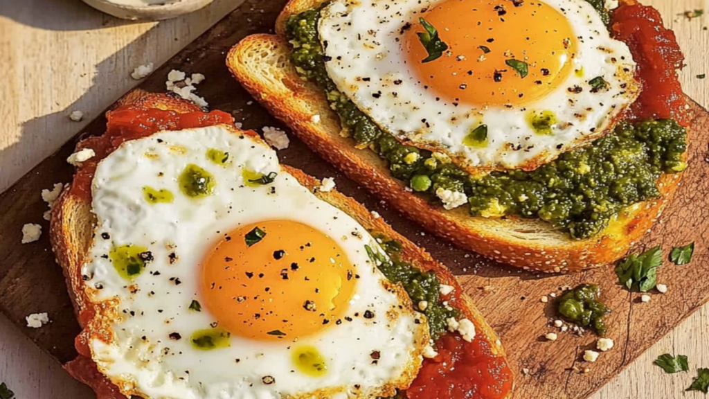Shakshouka Toast with Feta Fried Eggs Recipe