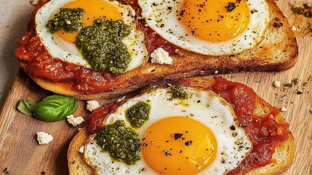 Shakshouka Toast with Feta Fried Eggs Recipe