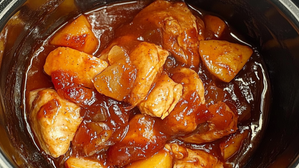 Slow Cooker Peach BBQ Sauce Chicken Recipe