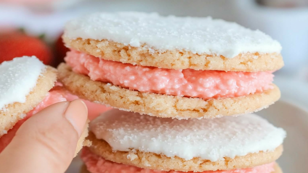Soft Strawberry Cake Mix Sandwich Cookies