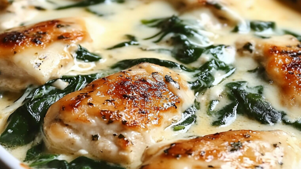 Cheesy Spinach Chicken Casserole with Cream Cheese Delight