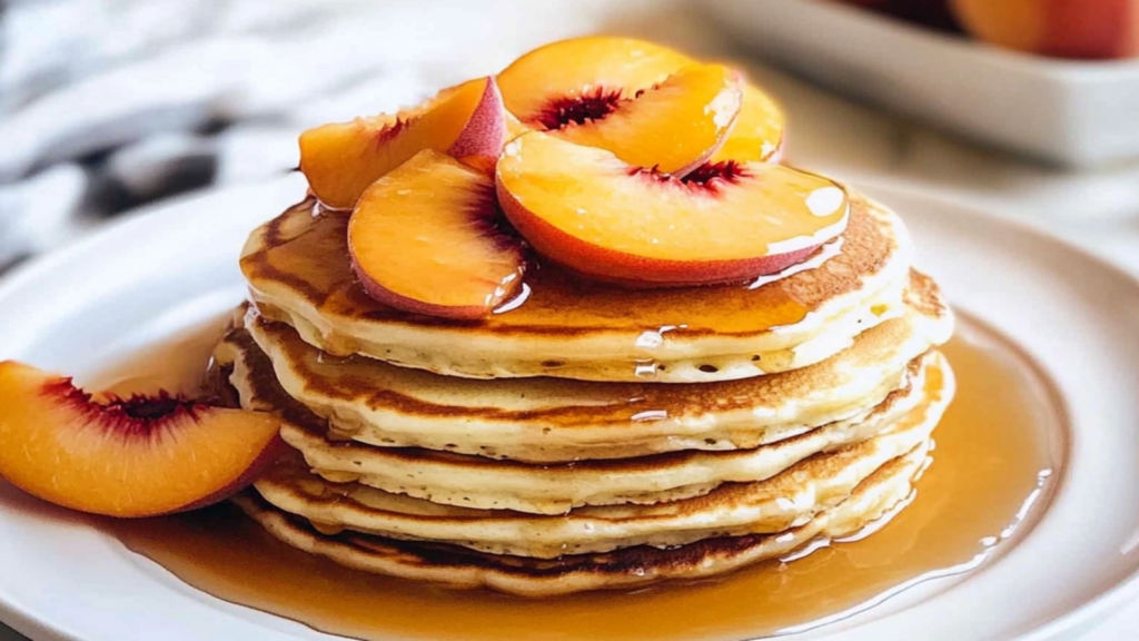 Fluffy Peach Pancakes with Syrup Recipe