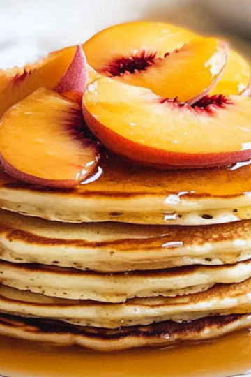 Fluffy Peach Pancakes with Syrup Recipe