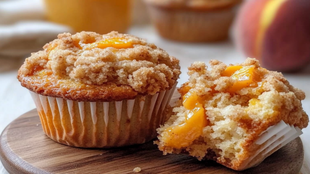 Moist Peach Muffins with Crumble Topping