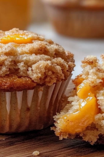 Moist Peach Muffins with Crumble Topping