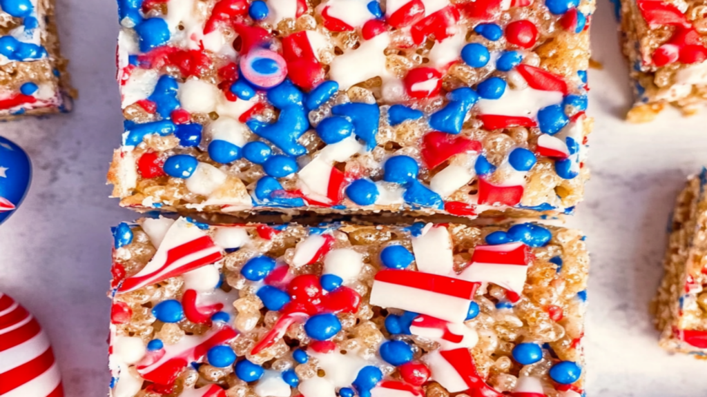 Colorful Patriotic Rice Krispie Treats for Celebrations
