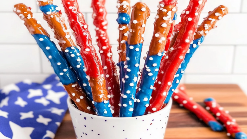 Festive Red White and Blue Pretzel Rods Recipe Delight
