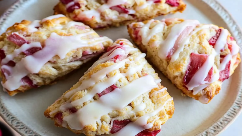 Rhubarb Scones Recipe with Lemon Glaze