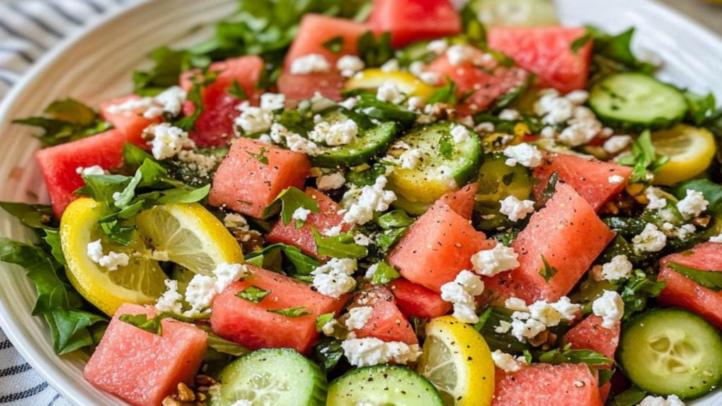 Refreshing Watermelon and Cucumber Salad with Lemon Dressing