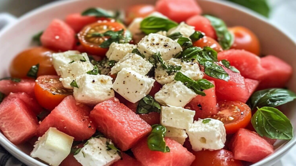 Refreshing Watermelon and Tomato Salad with Basil Delight