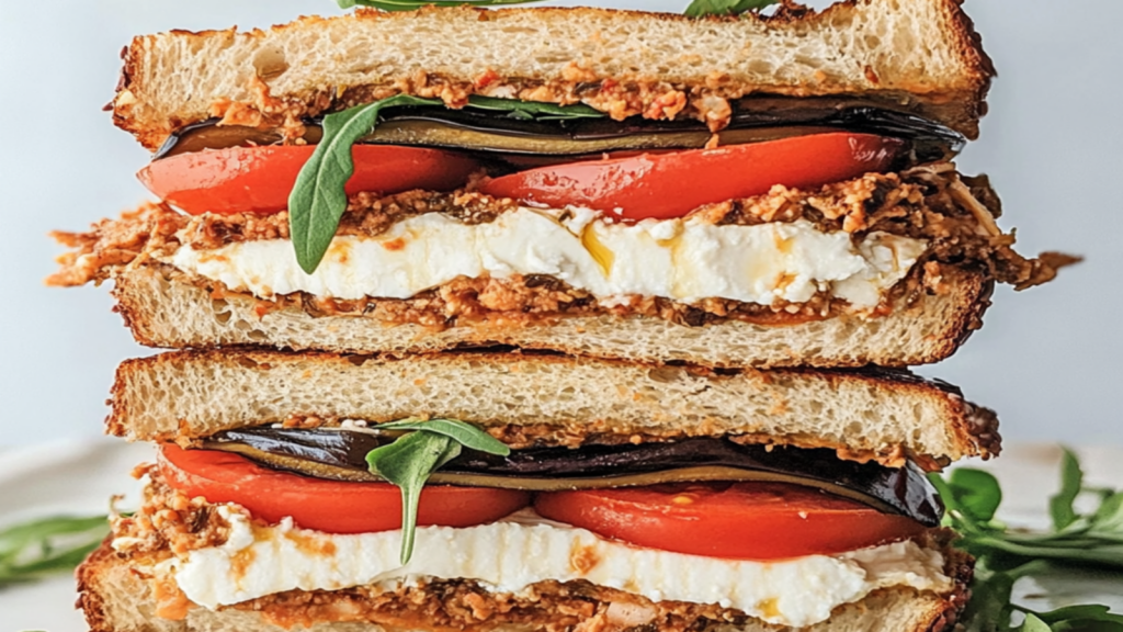 Eggplant and Feta Sandwich with Olive Spread