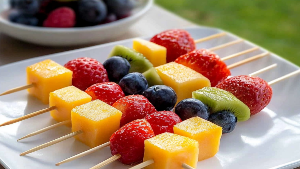 Colorful Fruit and Cheese Kabobs for Lunch Boxes