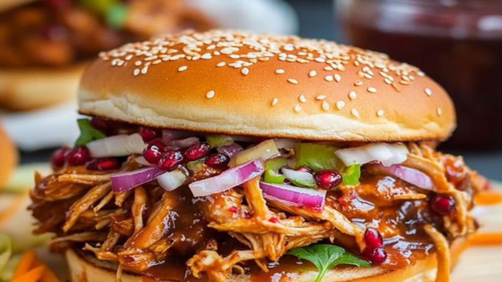 Pulled Chicken Sandwich with Pomegranate Glaze