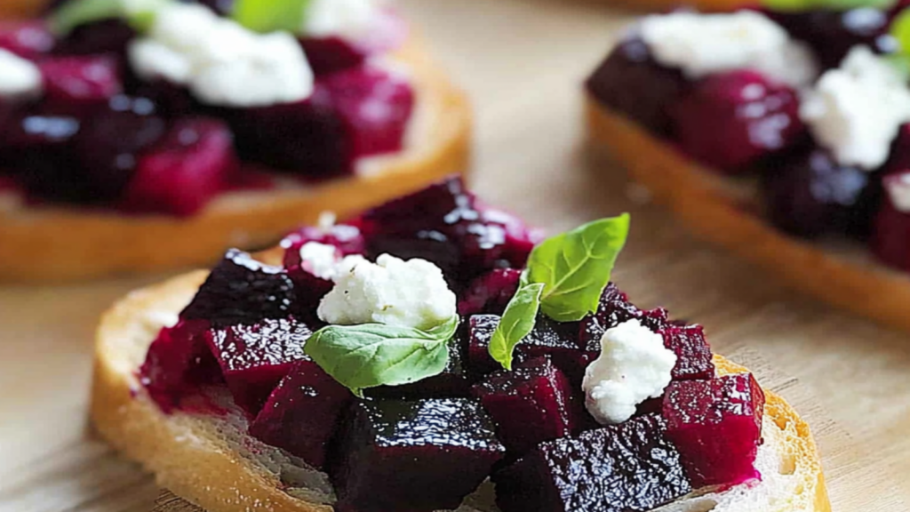 Beet and Goat Cheese Bruschetta Appetizer