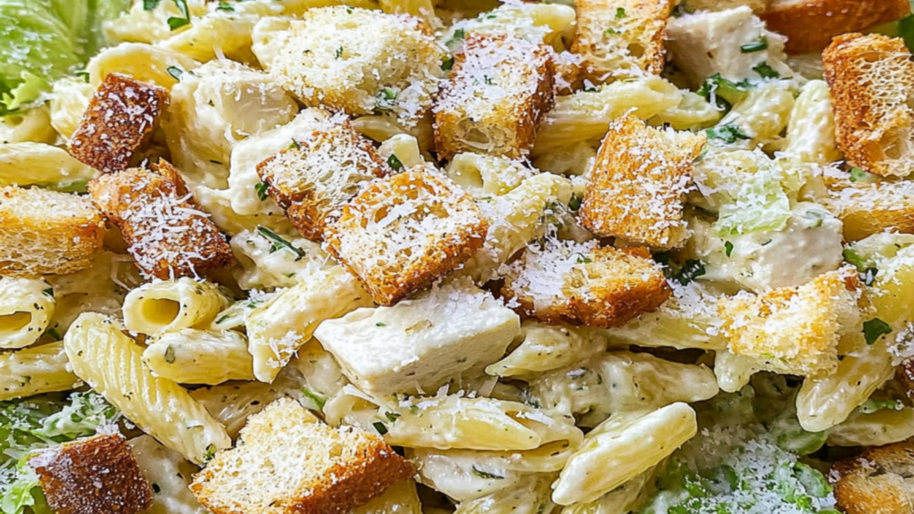 Caesar Pasta Salad with Crispy Croutons Recipe