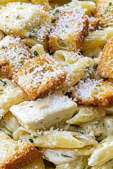 Caesar Pasta Salad with Crispy Croutons Recipe
