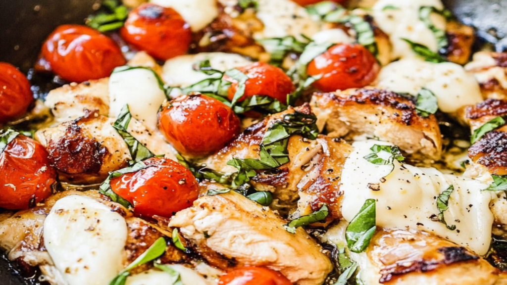 Sizzling Caprese Chicken Skillet Summer Dinner Recipe