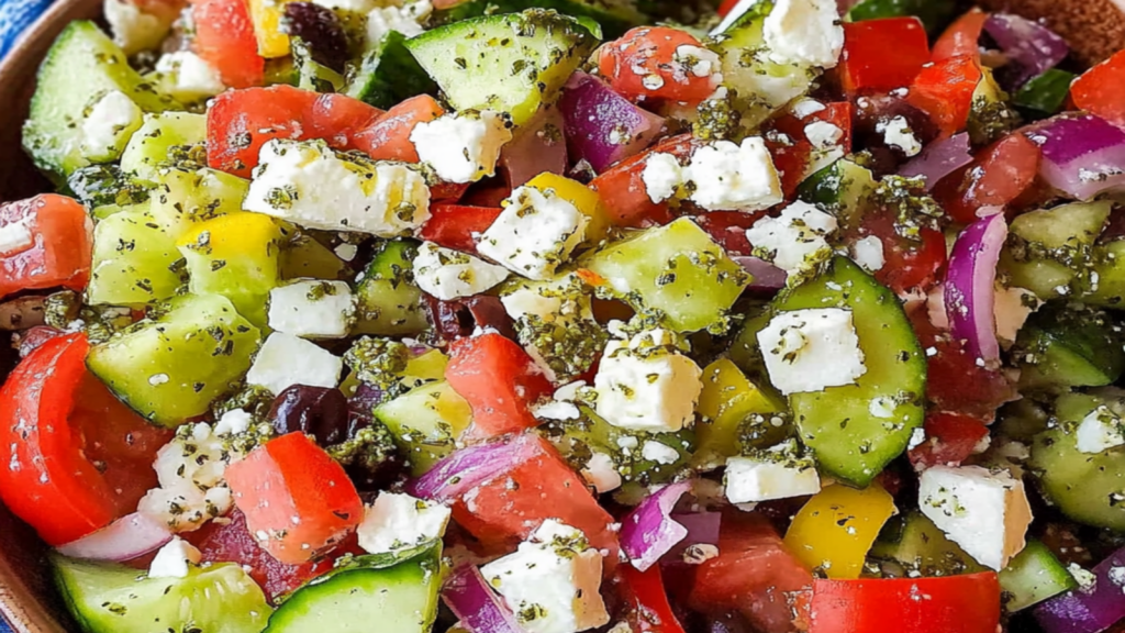 Refreshing Greek Summer Salad with Lemon Oregano Dressing