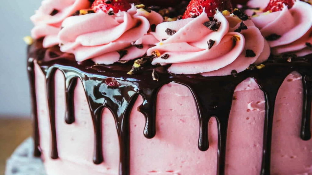 Neapolitan Drip Cake with Strawberry Glaze