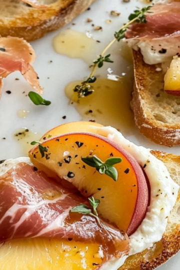 Peach and Prosciutto Bruschetta Appetizer