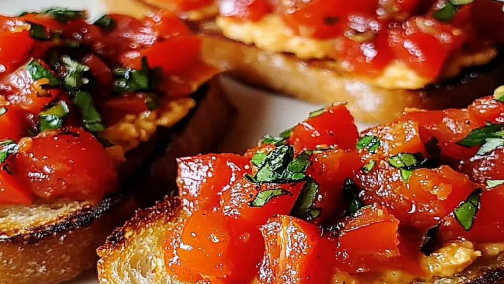 Roasted Red Pepper and Hummus Bruschetta
