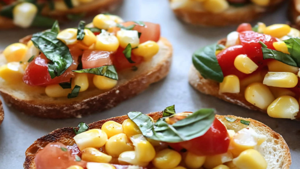 Sweet Corn and Basil Bruschetta Appetizer