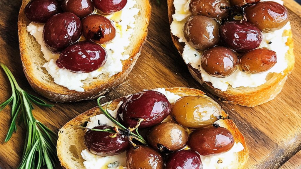 Whipped Feta and Roasted Grapes Bruschetta Appetizer