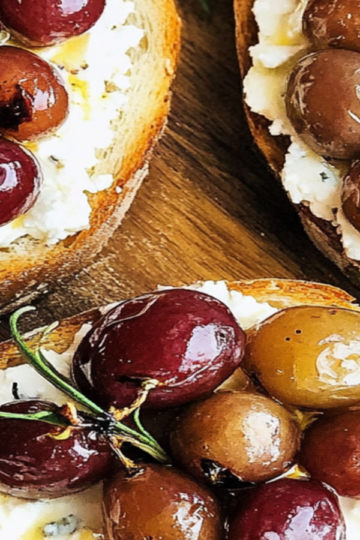 Whipped Feta and Roasted Grapes Bruschetta Appetizer