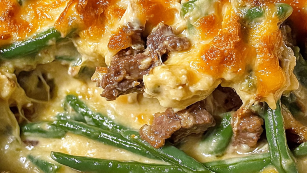 Cream Cheese and Beef Green Bean Casserole