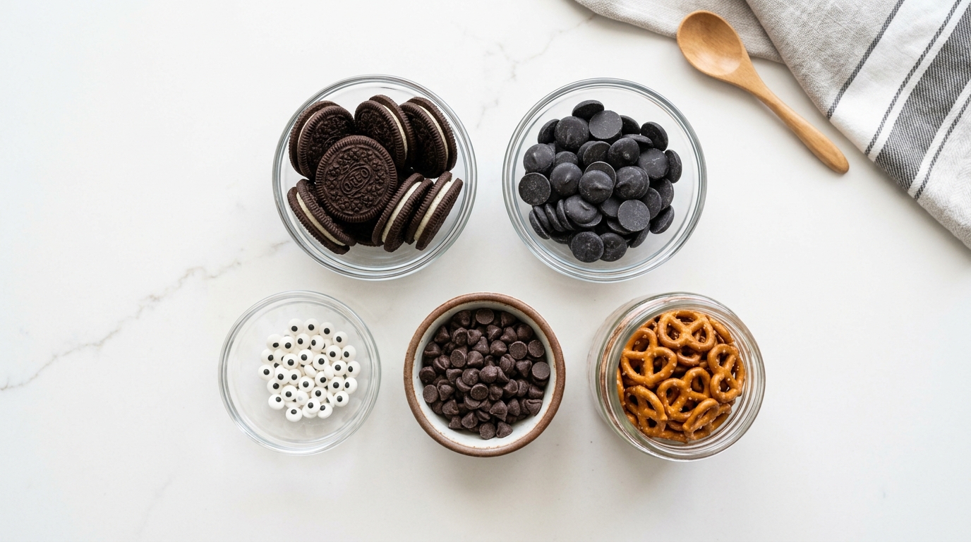 Ingredients for Adorable Cute Bat Oreos - Fun Halloween Treats Recipe
