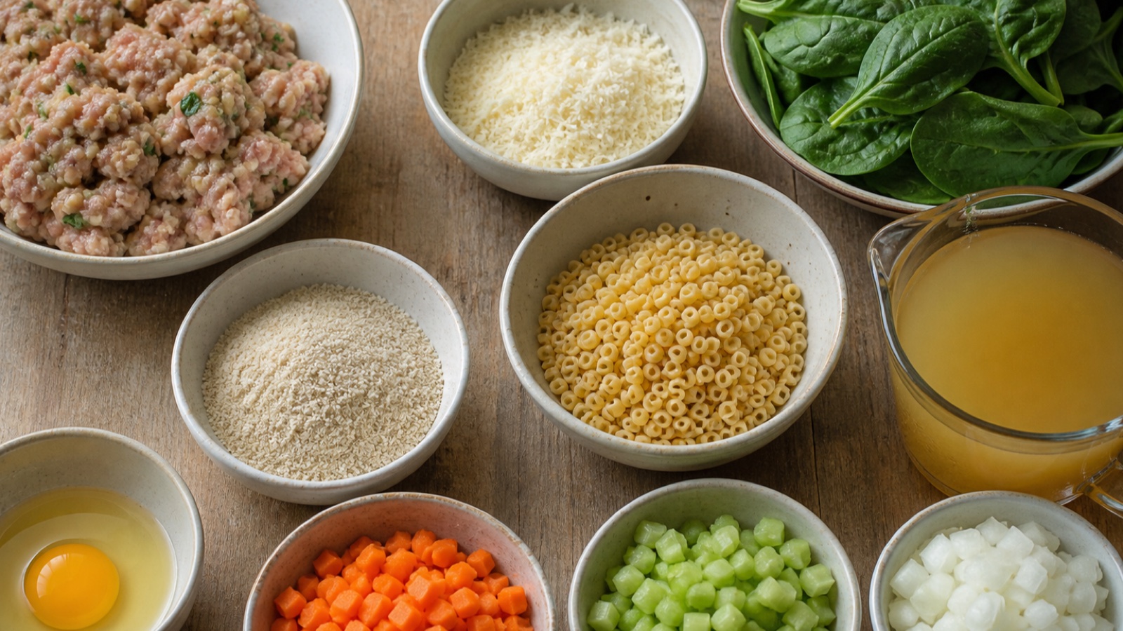 Ingredients prepared for Italian Wedding Soup Recipe for Cozy Evenings
