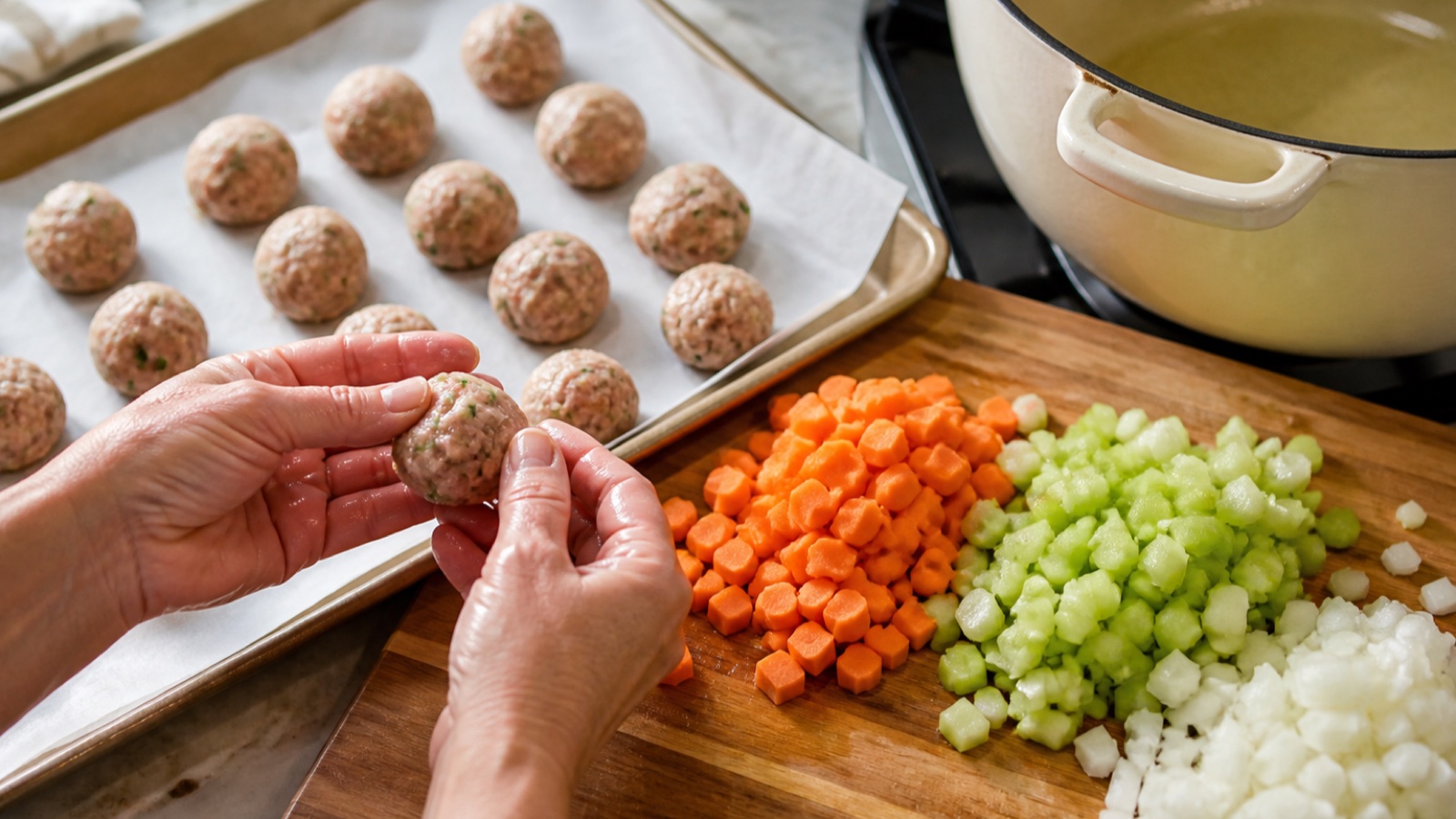 Preparation step for Italian Wedding Soup Recipe for Cozy Evenings