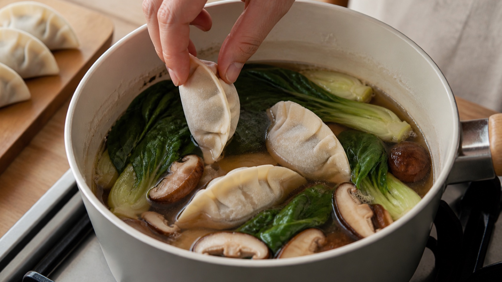 Preparation step for Gyoza Soup: A Cozy Japanese Dumpling Delight