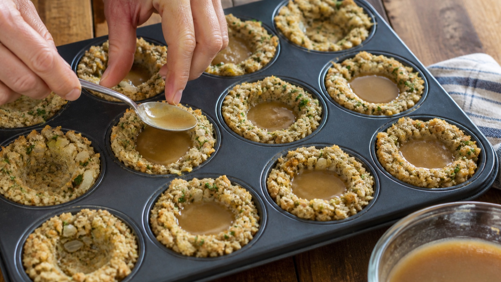 Preparation step for Gravy-Stuffed Stuffing Muffins Recipe