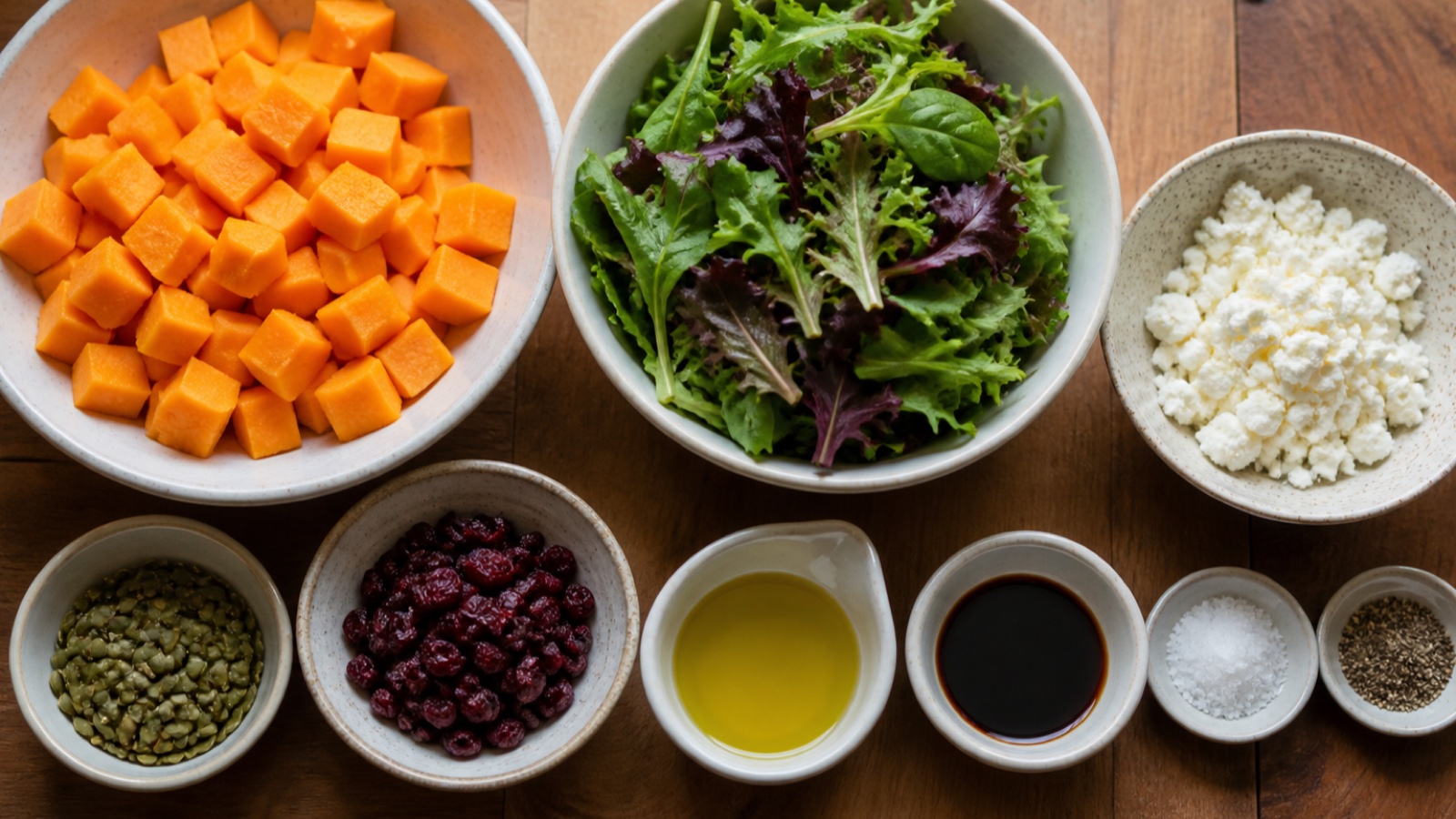 Ingredients prepared for Butternut Squash Feta Salad | Perfect Side Dish