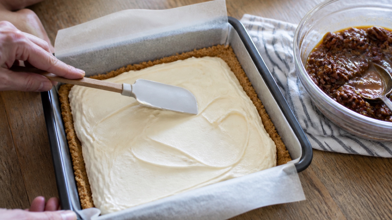 Preparation step for Pecan Pie Cheesecake Bars