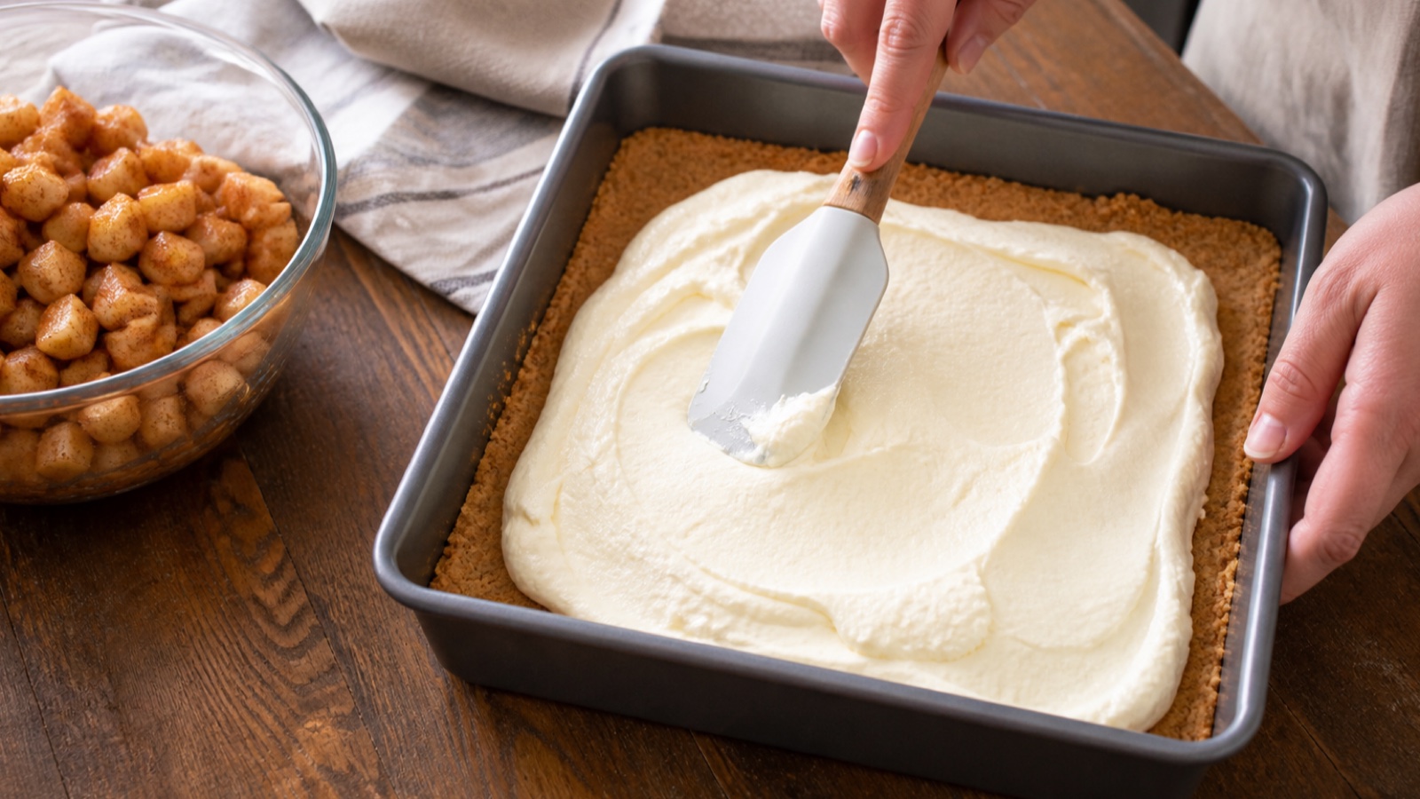 Preparation step for Caramel Apple Cheesecake Bars Recipe to Delight