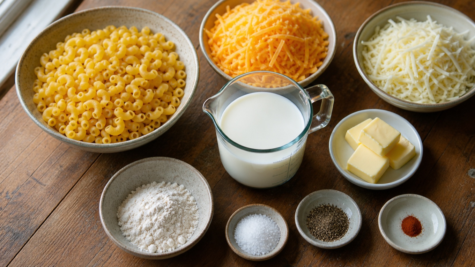 Ingredients prepared for Creamy Thanksgiving Mac and Cheese - Ultimate Comfort Food