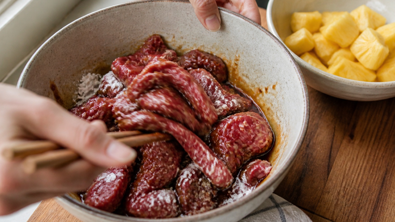 Preparation step for Sticky Pineapple Brown Sugar Glazed Beef